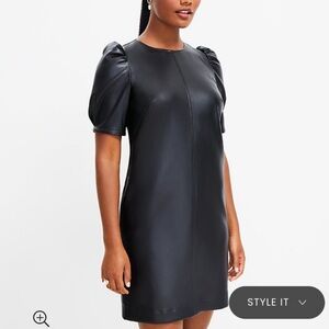 Elegant Black Puff Sleeve, Faux Leather Dress, Size 4P